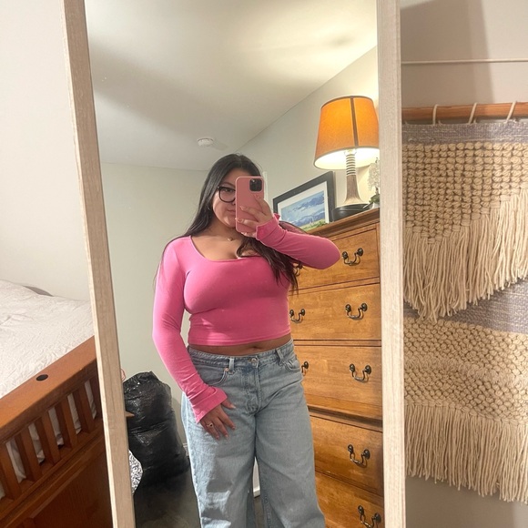 Pink Long Sleeve Crop Top - Picture 1 of 4